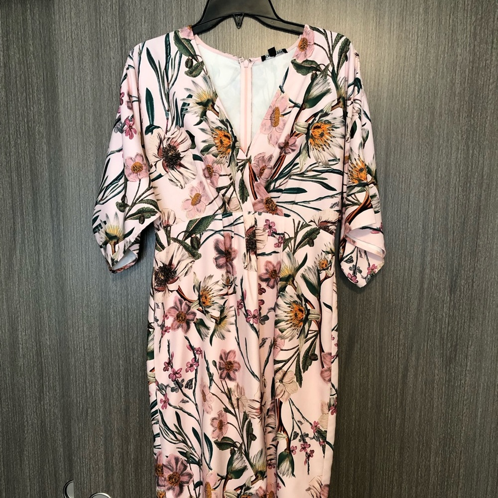 Pink floral midi dress